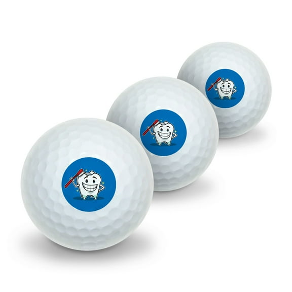 Happy Tooth Toothbrush Dentist Novelty Golf Balls 3 Pack