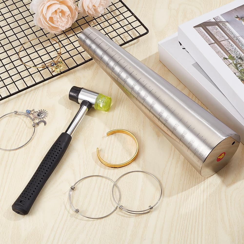 1set Bracelet Mandrel Sizer Set Including Iron Hammer Stainless Steel Round Bracelet Mandrel with Graduated Adjust Bracelet Making Jewelry Making Tool for Jewelry Makers DIY