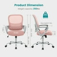 thumbnail image 6 of JOINSUN Office Mesh Chair, Ergonomic Mid-Back with Wheels, Lumbar Support, Armrests for Home, Pink, 6 of 7