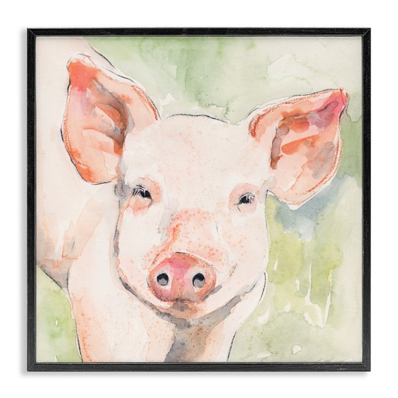 Stupell Industries Farmhouse Pig Portrait on Green Black Framed Giclee Art, 12 x 12, by Victoria Barnes