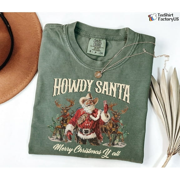 Howdy Santa Western Shirt, Vintage Santa Christmas Shirt, Western Christmas Shirt