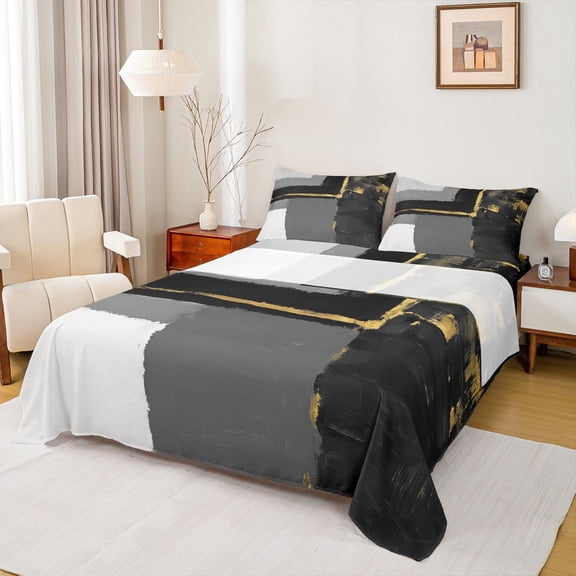 jejeloiu Abstract Geometric Twin Sheet Sets,Black White Bedding For Men Women 3-Piece