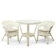 thumbnail image 5 of Pelangi Dining Set of 2 Natural Rattan Wicker Armchairs w/Cream Cushion and Dining Round Table w/Glass, White Color, 5 of 8
