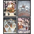 thumbnail image 3 of PixonSign Framed Wall Art European Cottage Christmas Storybook, Set of 4 Winter Snow Citycape Wall Decor Arts, Floral Wall Décor, Adhesive Canvas Poster, Modern Home Artwork - 12"x16" Black, 3 of 5