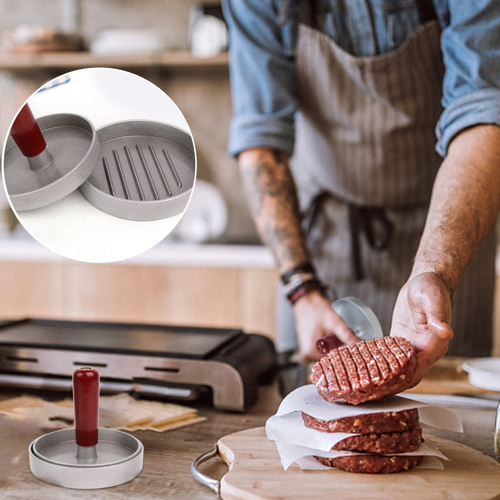Burger Press,Adjustable Hamburger Patty Maker 3.5" Stainless Steel Hamburger Press Patty Making Molds Patties for Beef,Vegetables,Meat,BBQ Barbecue Homemade Hamburger