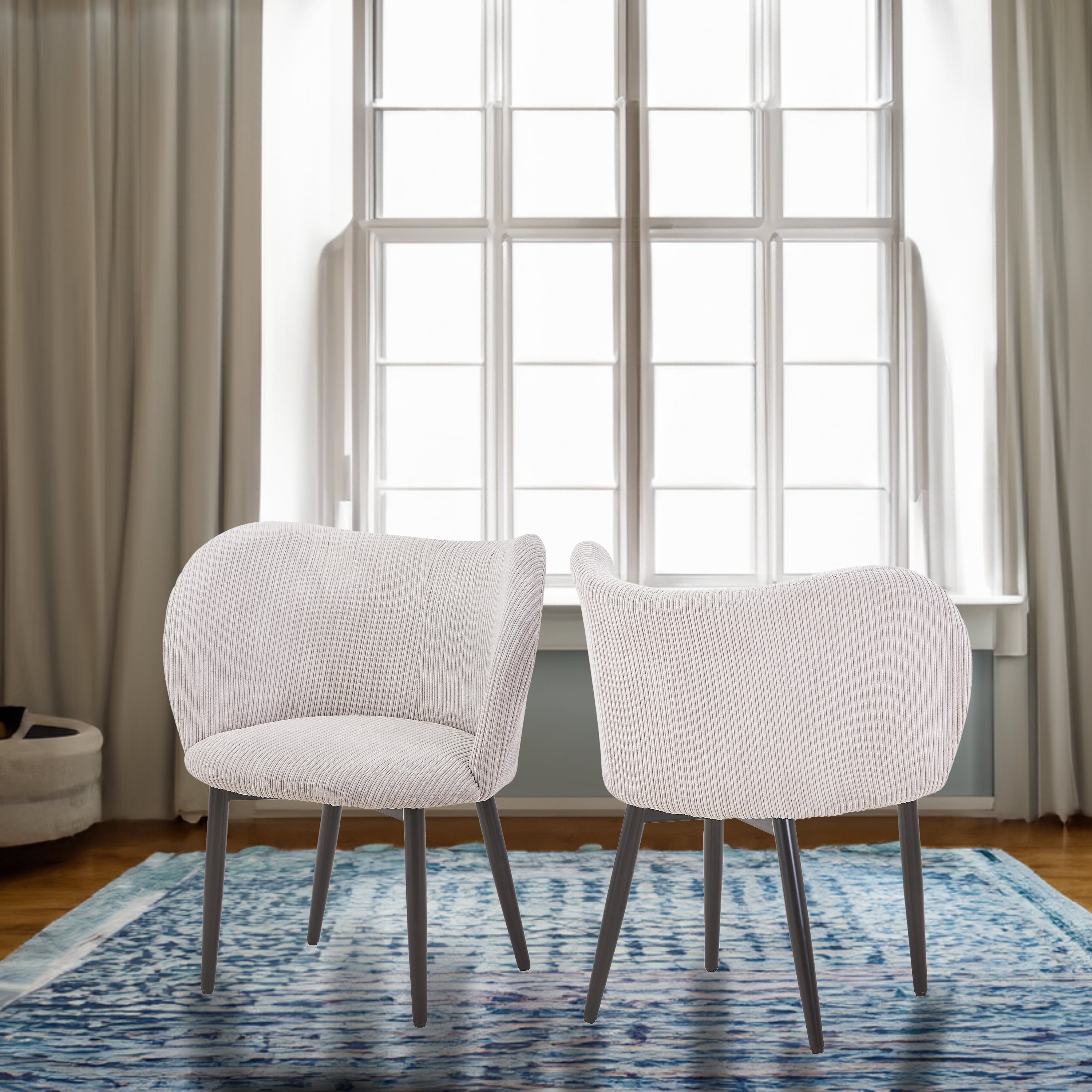 Mid-Century Modern Corduroy Style Fabric Curved Padded Back Dining Chair, Grey (Set of 2)