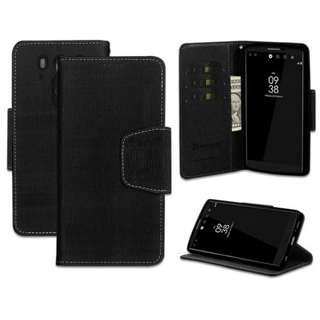 NEW BEYOND CELL BLACK/BLACK INFOLIO WALLET ID CREDIT CARD CASH CASE COVER STAND FOR LG V10 PHONE (H961N, H900, H901, VS990, F600, H961) (Verizon AT&T T-Mobile