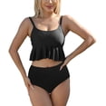 thumbnail image 1 of NINGMENG Bikinis for Women Summer Solid Color Spaghetti Strap Bra And Panty Set Ruffle Tops Floral Bottoms Two Piece Tankini Swimsuits For Women Beachwear,Black,L, 1 of 3