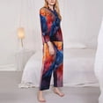thumbnail image 2 of KLL Vibrant Hummingbird Watercolor Art Print Women's Long Sleeve Pajamas with Pants Sleepwear Loungewear 2 Set-Small, 2 of 8