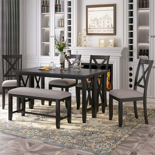 CLEARANCE! TREXM 6Piece Family Dining Room Set Solid Wood Space Saving