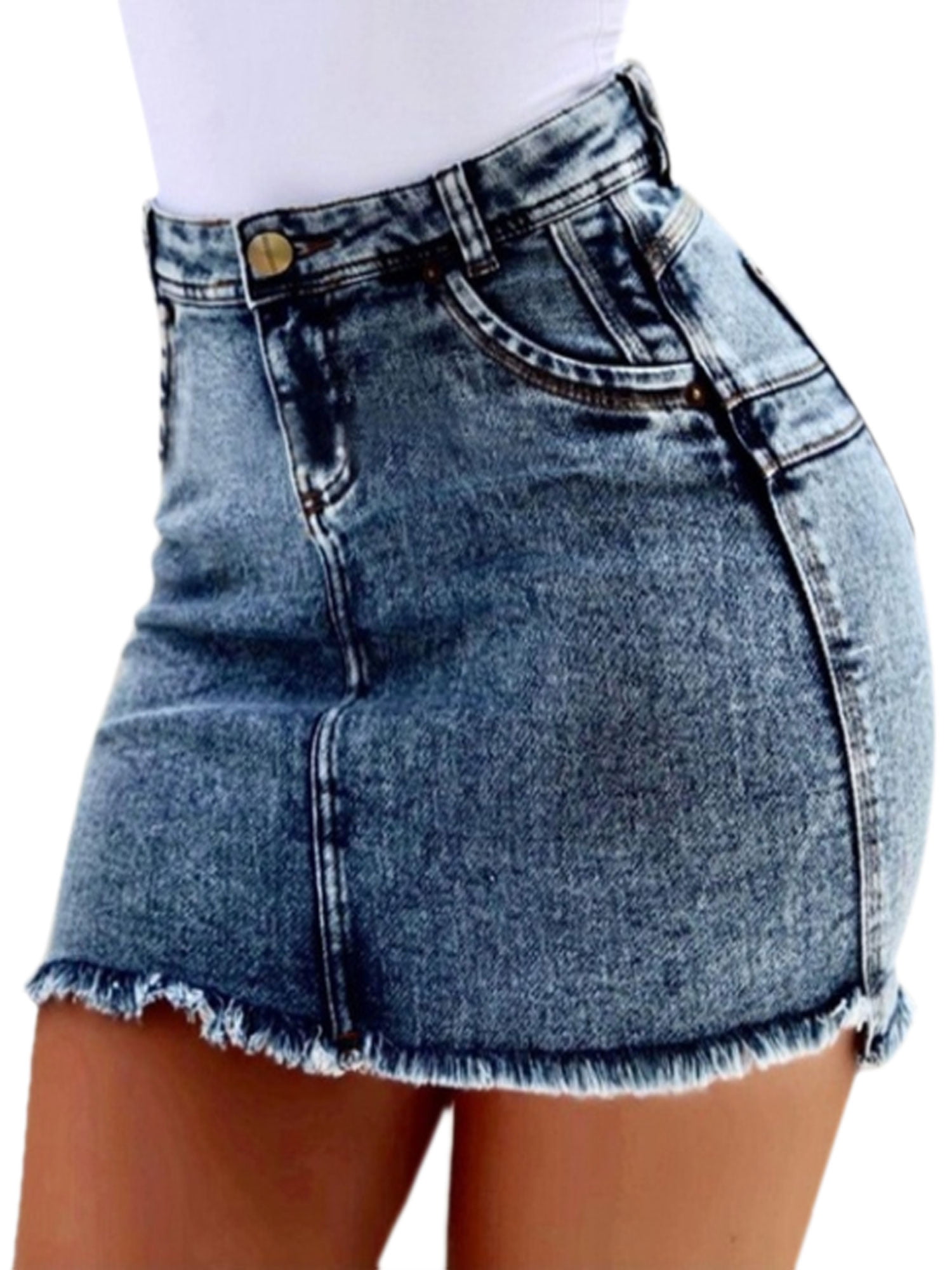 Sexy Dance - Women Casual Mid Waisted Washed Frayed Pocket Denim Jean ...