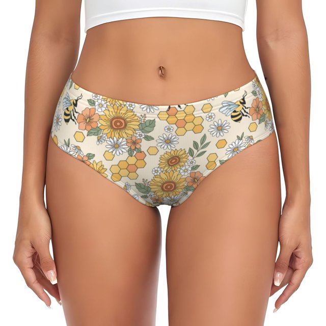Balery Hippie Bee Honeycomb Ropa Interior de Algodón para Mujer con Dibujo – Braguitas Cómodas y Elásticas, Estilo Clásico-Small
