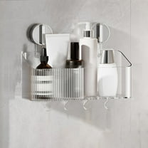 Household No-punch Wall Suction Cup Storage Box,Kitchen Bathroom Sink Wall Mounted Shelves,Wall Storage Racks,Plastic Material,Multiple Sections,Easy Installation Removal,Washable,Load-bearing Firm