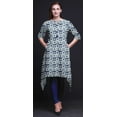 thumbnail image 4 of Bimba Hauts Bleus Carrés Shibori Imprimés pour Femmes Kurti Asymétrique Robe d'Été pour Filles Grand, 4 of 6