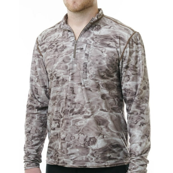 Aqua Design Men's Spear Fishing 1/4 Zip High Collar Long Sleeve Rash Guard Shirt: Pacific Sand size S