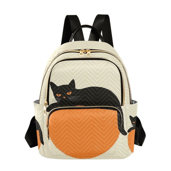 FORMRS Mini Backpack Purse for Women Travel Daypack Casual Shoulder Bag, Black Cat Orange Ball