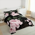thumbnail image 4 of Manfei Retro Rustic Flower Queen Comforter Set,Natural Plant Bedding Sets,Pink Black Bedding Comforter Set For Girls Boys,Super Cozy Room Decor Reversible,3 Pieces, 4 of 9