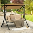 thumbnail image 2 of Costway 3-Seat Outdoor Porch Swing Adjustable Canopy Padded Cushions Steel Frame Beige, 2 of 10