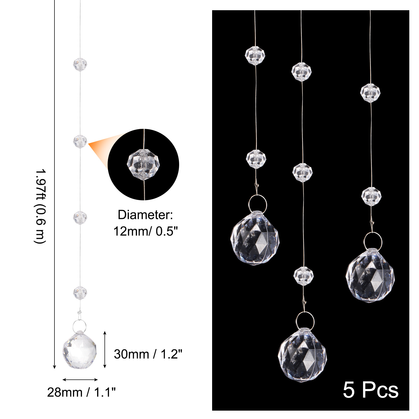 Unique Bargains Acrylic Crystal Garland Strands Clear Crystal Beads Decor 1.97ft