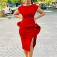 thumbnail image 3 of Women's Elegant Basic Bodycon Ruffle Flared Solid Crew Neck Pencil Midi Dress, 3 of 5