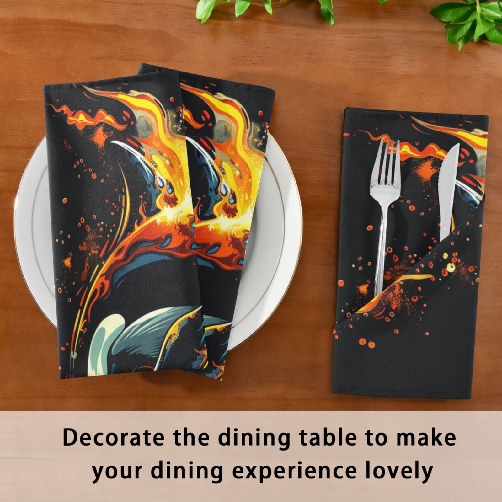 JSTEL Killer Whale Flame Cloth Napkins Set of 6, 20x20 Inch Washable and Reusable Napkin for Decoupage Dinner Party Everyday Use