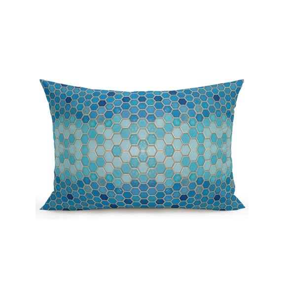 Outdoor Pillows Waterproof, Blue Geometric Bedding Throw Pillows with Insert for Couch Sofa Bed, Modern Abstract Art Ombre 12x20 Inch Pillowcases Decorative Camping Patio Pillow Set of 1