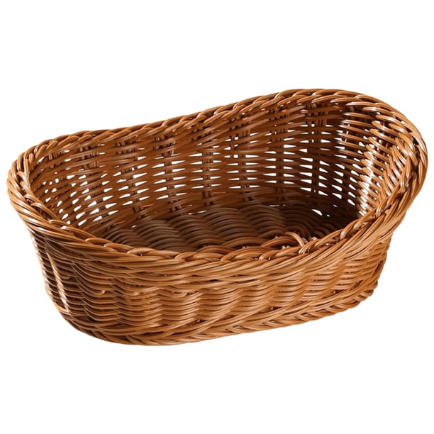 Woven Bread Fruit Basket Small Rattan Style Serving Tray For Kitchen Dining Restaurant Outdoor Stackable Plastic Wicker Basket Brown Wi