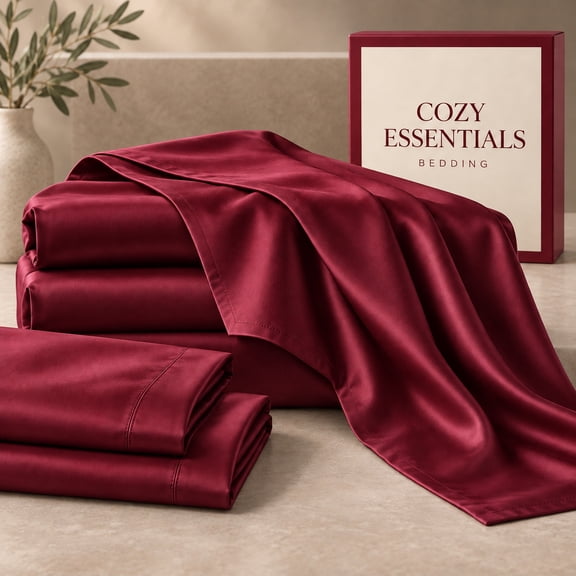 3/4 Pcs Elegant Satin Sheet Set,Smooth Glossy Fabric, Fine Stitched Hem, Luxury Bedding for Bedroom and Hotel(Red,Twin)