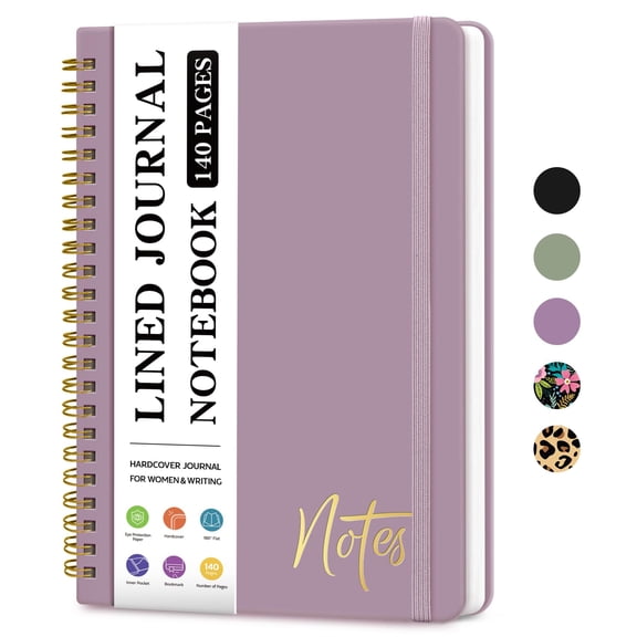 Lined spiral journal for women, A5 notebook for note taking, hardcover writing journal with 140 pages, office supplies, purple