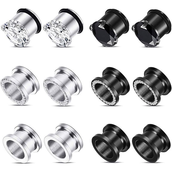 12pcs Gorgeous Cubic Zirconia Tunnels 316L Stainless Steel Ear Gauges Earring Plugs for Ears Screw Fit Body Piercing Jewelry 4g-3/4 Gauge=3/4"(20mm)