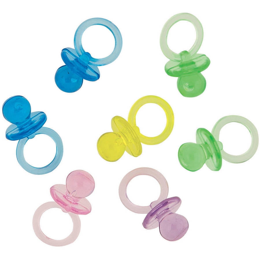Mini Plastic Pacifier Baby Shower Favor Charms, 1 in, Assorted, 18ct