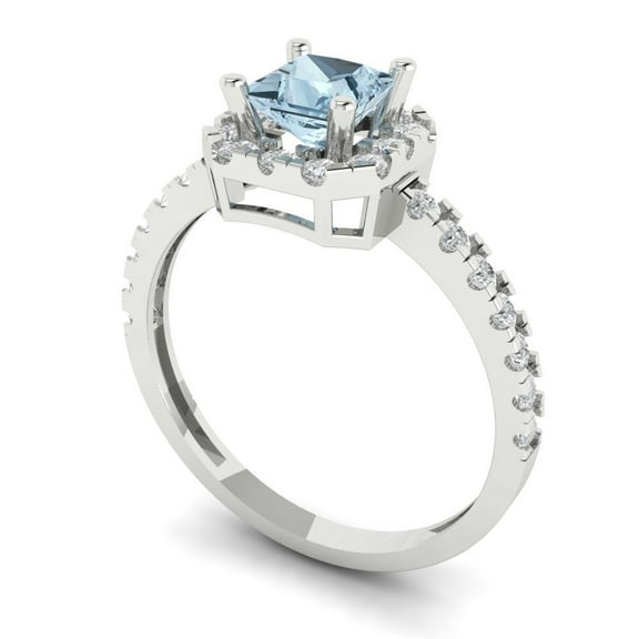 0.89 ct Princess Cut Simulated Blue Diamond Halo Engagement Ring for Women in 18K White Gold