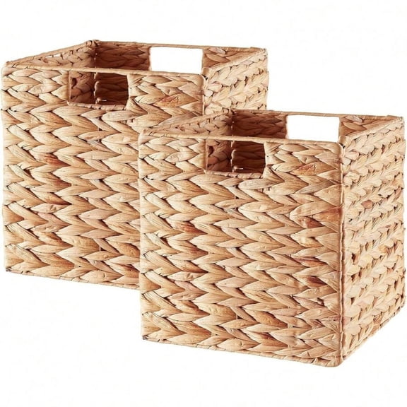 YFLXDMLYYSC Water Hyacinth Storage Baskets, Collapsible Square Wicker Baskets Cube Storage Bins Set Of 2