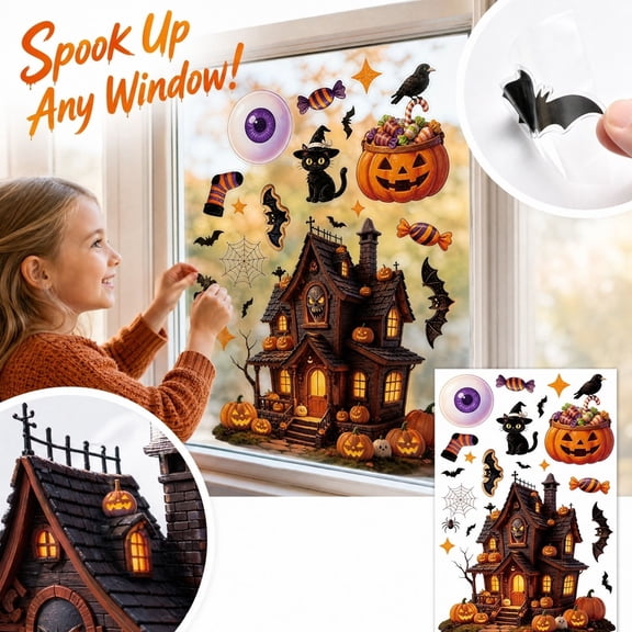 Halloween Window Clings Spooky Halloween Decorations Haunted House Decor for Halloween Party Glass Windows Home Indoor Holiday Party Supplies
