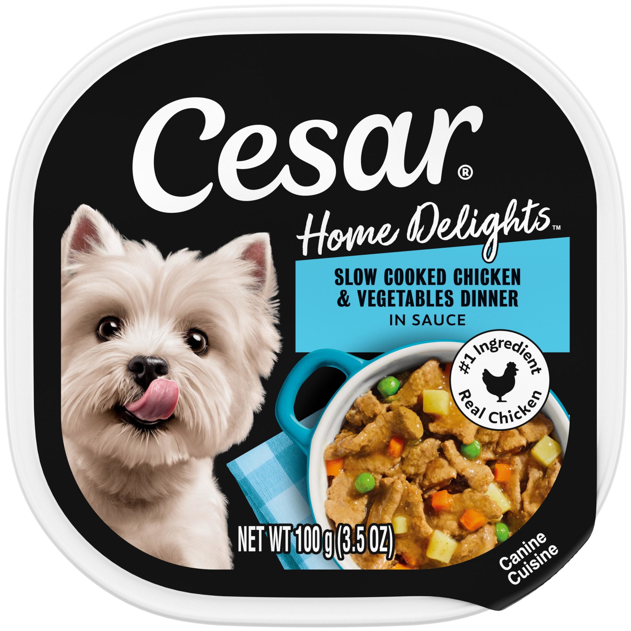 (4 pack) Cesar Home Delights Adult Wet Dog Food, Slow Cooked Chicken & Vegetables Dinner in Sauce, 24 Count