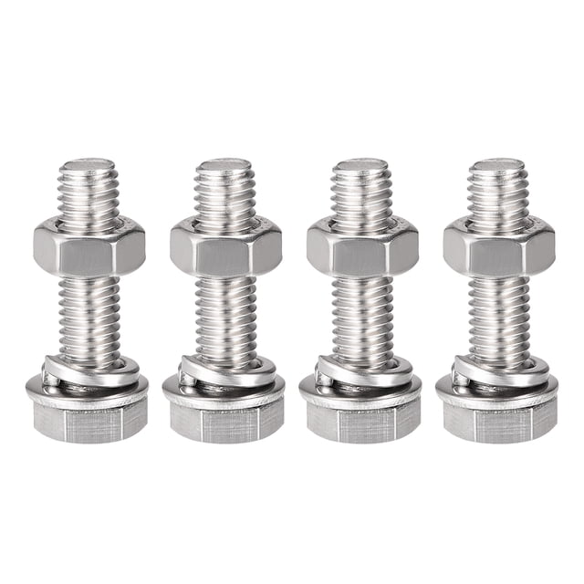 Unique Bargains M8 x 30mm Vis Hexagonale en Acier Inoxydable 304, Écrous, Kits de Rondelles Plates et Verrouillables 4 Ensembles