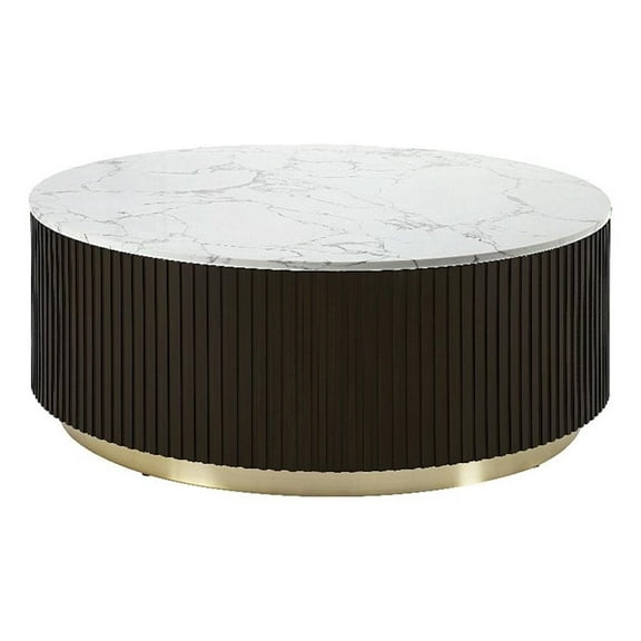 Maklaine Wood & Artificial Marble Coffee Table in White & Espresso