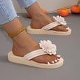 thumbnail image 5 of Dakaela Women's Flower Flip Flops 3D Floral Platform Open Toe Thong Sandals Ladies Yoga Mat Slip on Flats Slides Summer Beach Vacation Slippers Size 6-11 White, 5 of 9