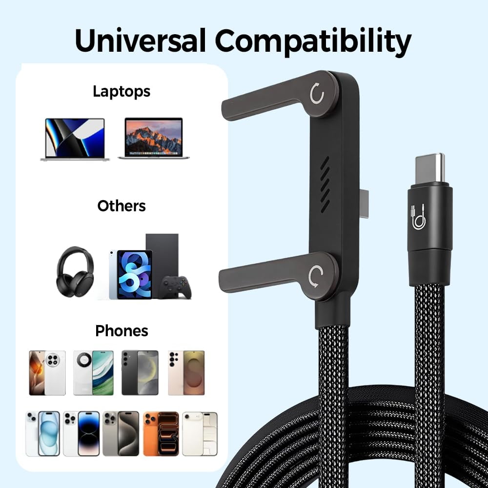 240W Sideways Phone Charger with Built-in Phone Stand, 90 Degree USB-C Cord for Fast Charging and Hands-Free Viewing
