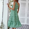 thumbnail image 3 of Robe d'Été à Imprimé Floral pour Femmes, Décontractée, Ourlet à Empiècements, Sans Manches, une Épaule Froncée, pour Rendez-Vous, Vert L, 3 of 6