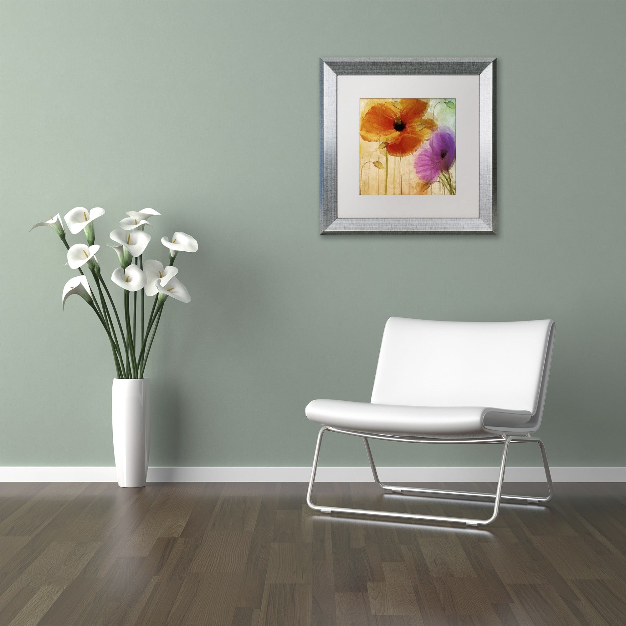 Trademark Fine Art "Penchant For Poppies II" Canvas Art by Color Bakery White Matte, Silver Frame