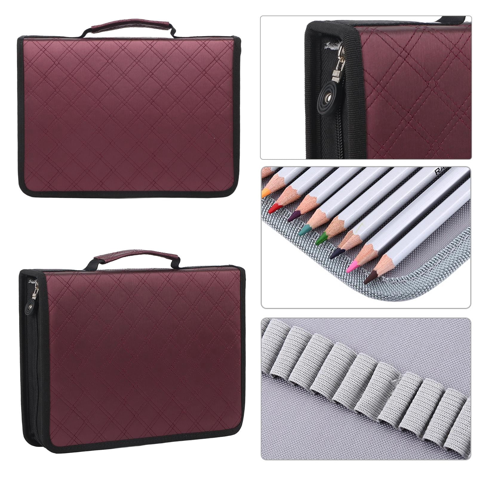 Rupoun Portable 150‑Slot PU Leather & Fabric Pencil Case with Zipper, Elastic Slots, Long Handle – Purple
