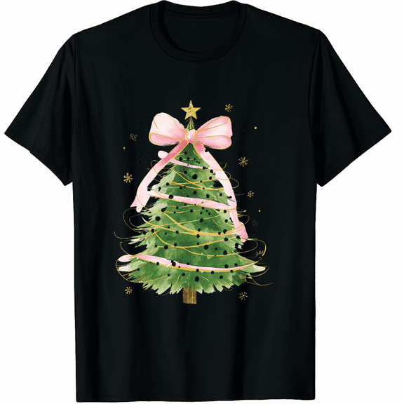 Coquette Bow Christmas Tree Xmas Holiday Outfit T-Shirt for Men and Women