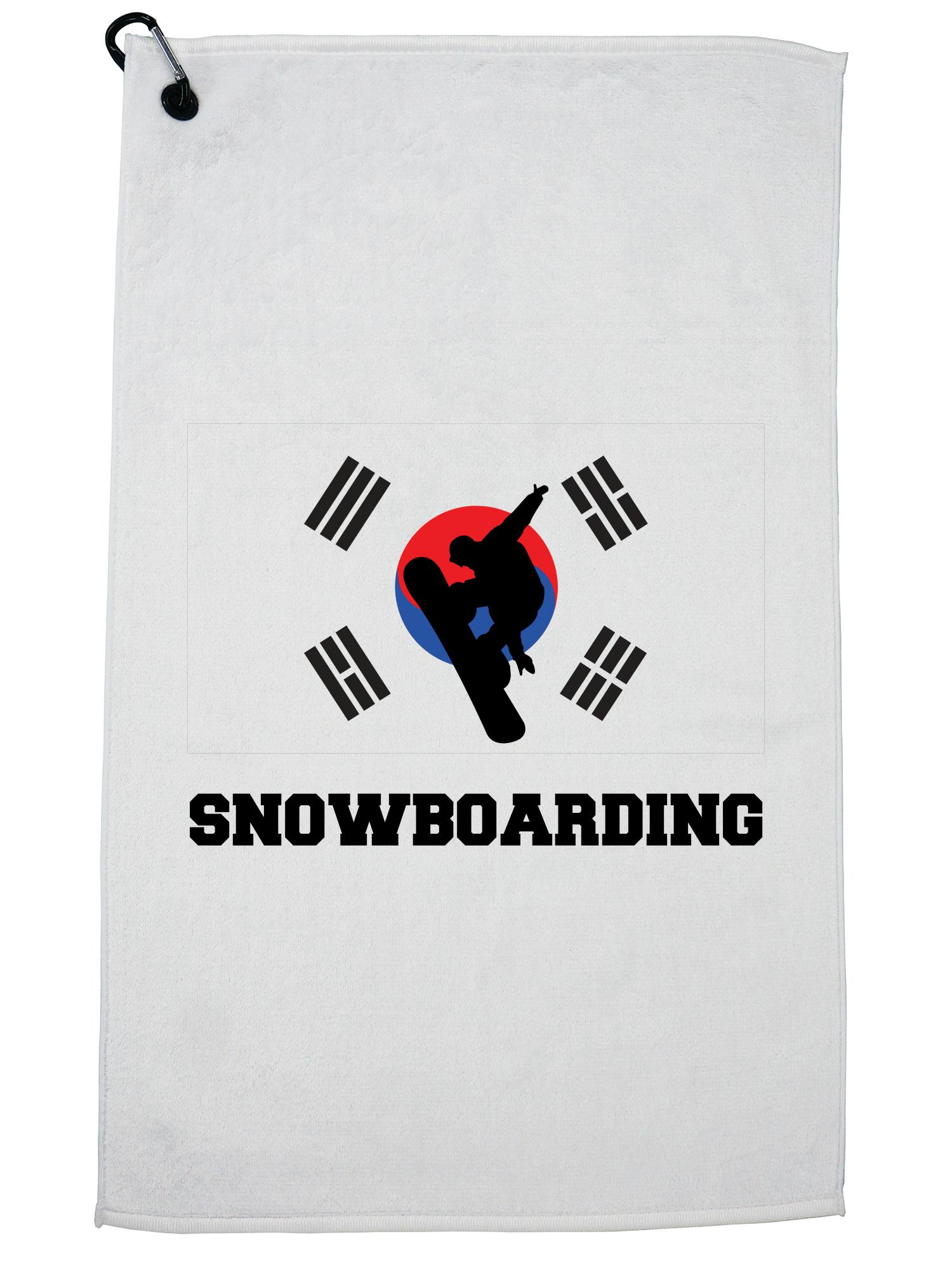 South Korea Olympic Snowboarding Flag Silhouette Golf Towel with Carabiner Clip by Hollywood Thread