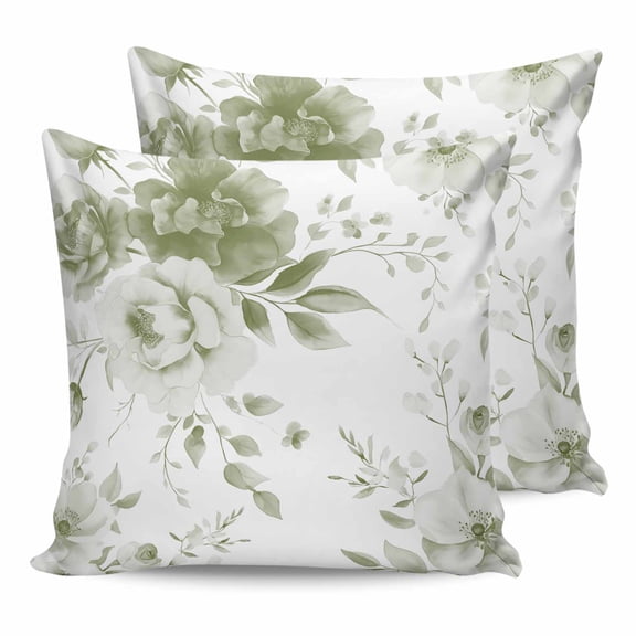 20x20 Pillow Covers Set of 2, Sage Green Flower Throw Pillow Covers Decorative Couch Cushion Case, Watercolor Gradient Retro Floral Microfiber Square Pillowcases for Bedroom Car Living Room