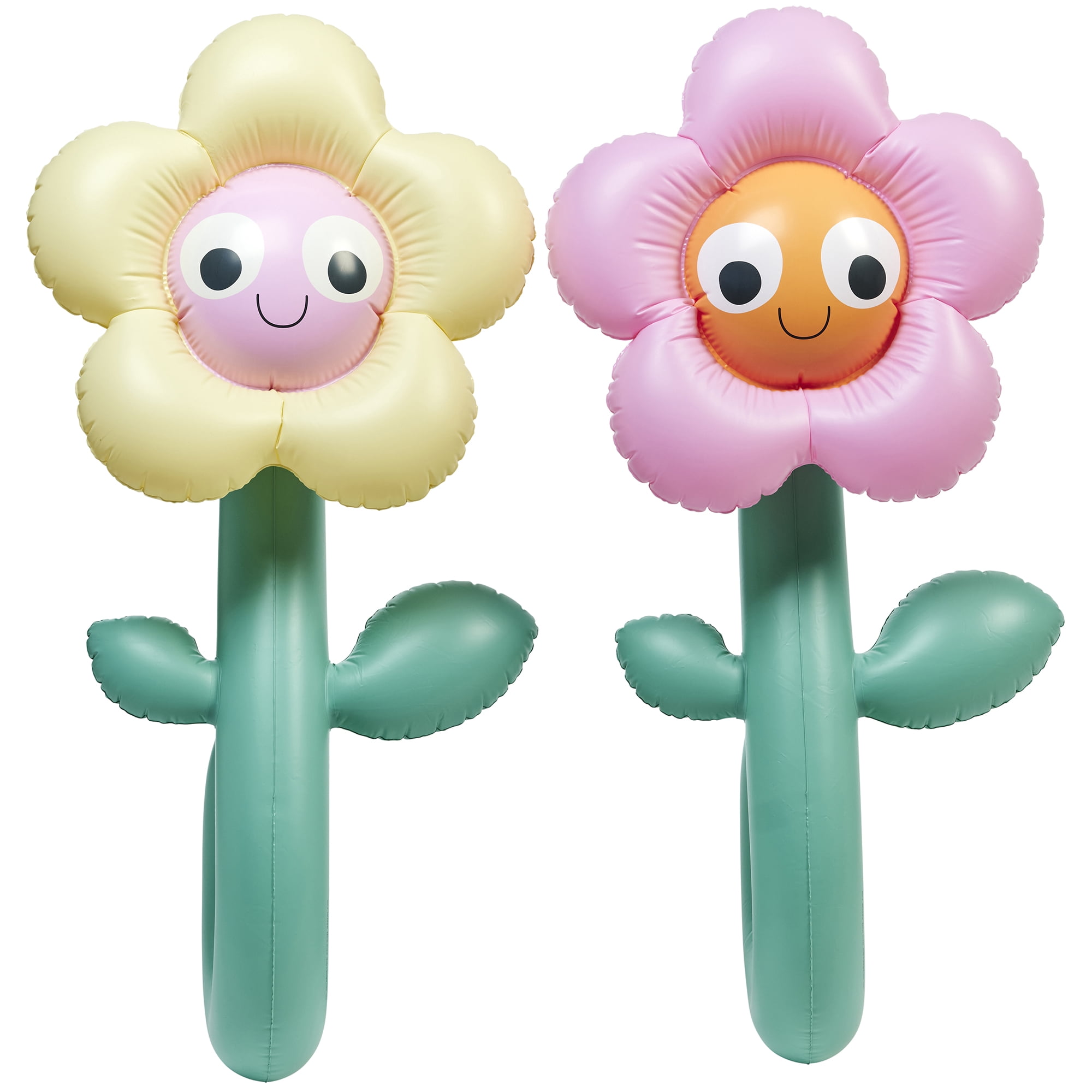 Sunnylife: Kids Inflatable Noodles - Poppy the Peach Flowers - 2pk Shaped Pool Floats, Water Play Toy, Lounge Ride-On, Curled Stems, Pink-Yellow-Green