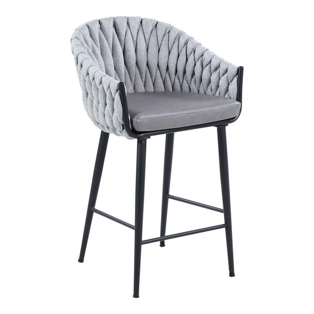 Chintaly Imports Dina Weave Back Metal Counter Stools in Gray (Set of 2)