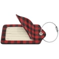 thumbnail image 4 of Rocae Red Black Plaid for Leather Luggage Baggage Tags ID Label Privacy Cover ID Label with Stainless Steel Loop and Address Card, 4 of 5