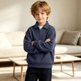 thumbnail image 6 of Quarter Zip Sweatshirt Boys Girls Waffle Casual Loose Fashion Fall Winter Tops Lapel Long Sleeve Pullover (7Years, Navy), 6 of 9