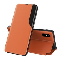 Flip Case for iPhone XS/iPhone X with Kickstand Magnetic Closure Bracket Mirror Window Case, Premium PU Leather Shockproof Anti-Drop Luxury Folio Phone Cover for iPhone XS/iPhone X 5.8 Inch,Orange